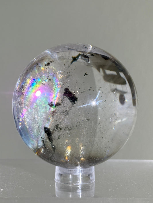 High Quality Rainbowy Green Phantom Chlorite Quartz Sphere, Brazil