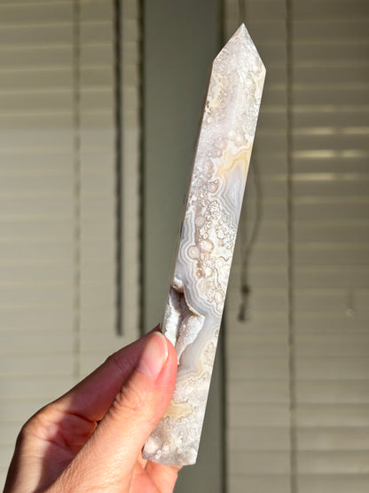 High Quality Unique Cream Beige Flower Agate Tower, Madagascar