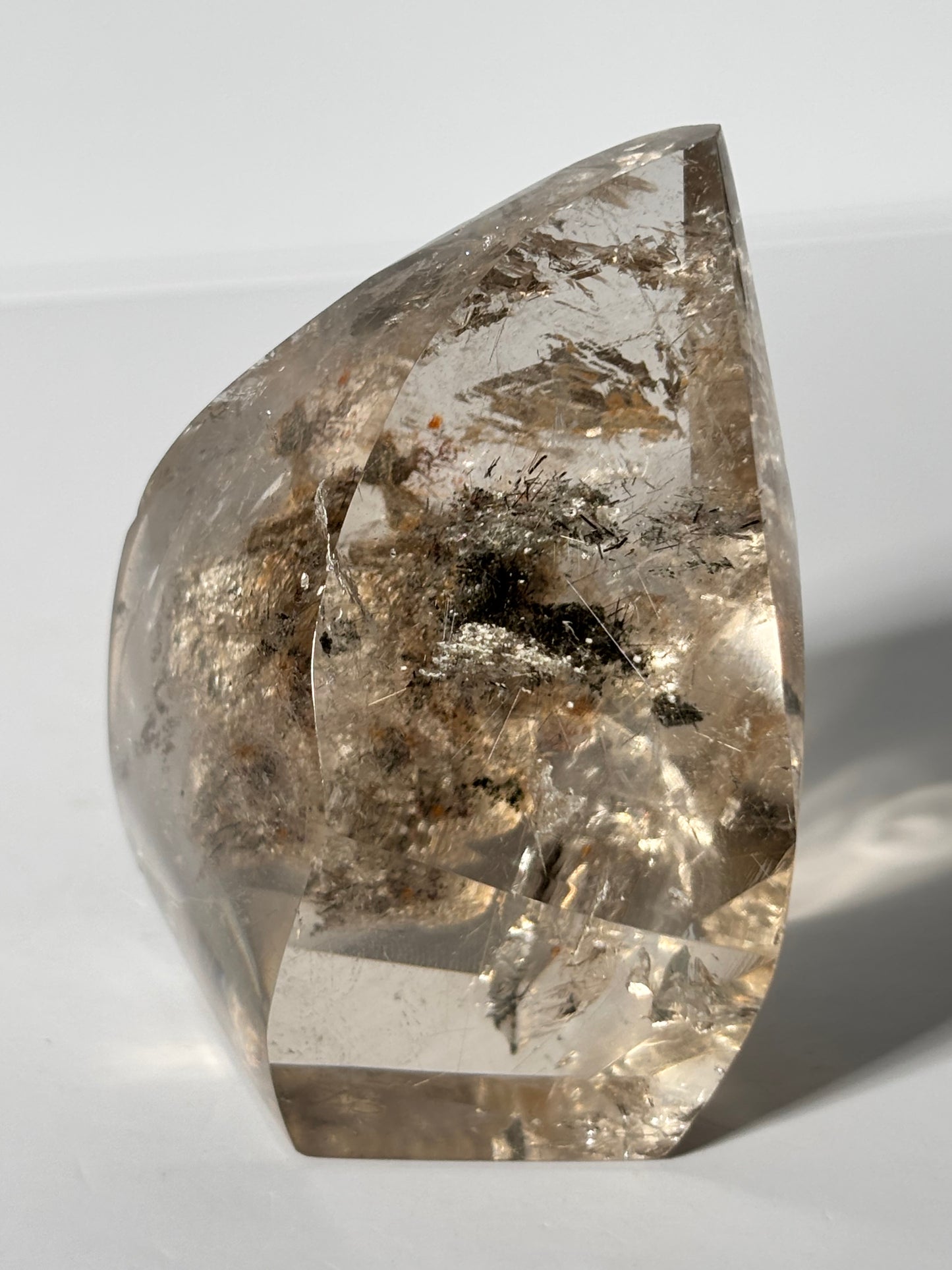 Spooky Black Rutile on Lodalite In Smoky Quartz Flame, Brazil