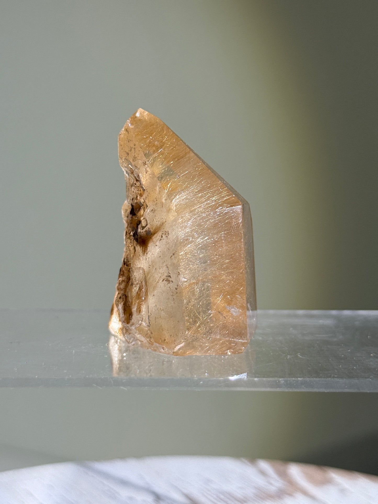 High Quality Chunky Golden Rutile x Cubic Calcite Tower, Brazil