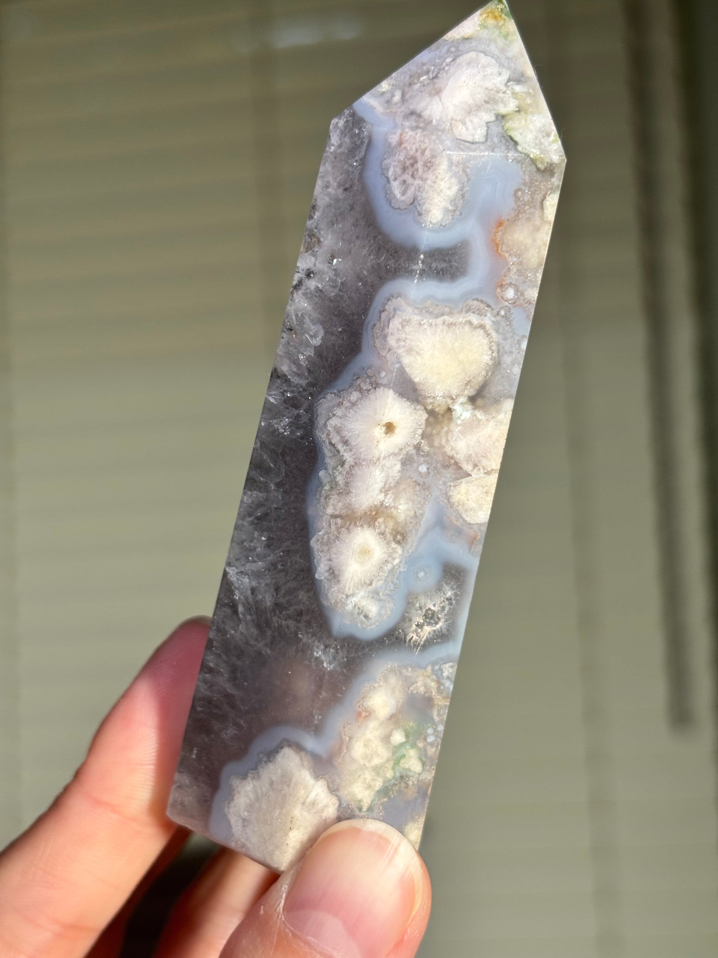 Quartzy Blue Flower Agate Tower, Madagascar