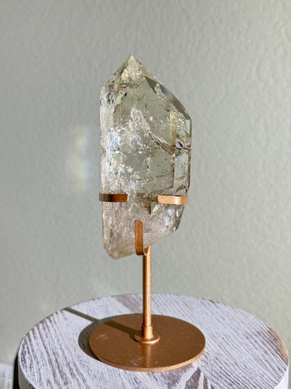 Statement Natural Champagne Rainbow Citrine Point On Customized Stand, Brazil