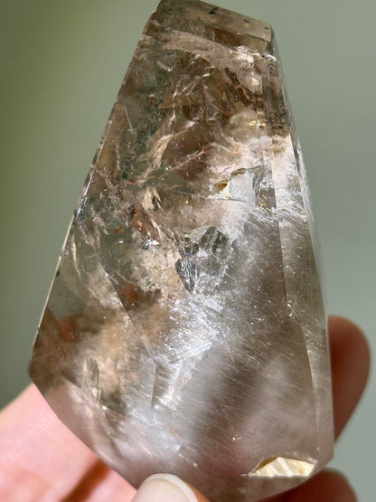 Collector’s Grade Beige Amphibole With Chlorite & Manifestation Quartz, Crystal in Crystal Freeform, Brazil
