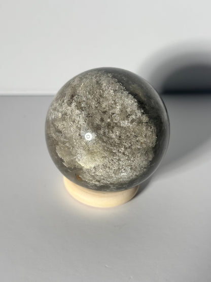 Unique Spooky White Layered Lodalite With Black Rutile Sphere, Brazil