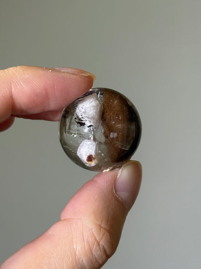 Collector’s Grade Brown Lodalite & White Cotton Like Inclusion Quartz Sphere, Brazil