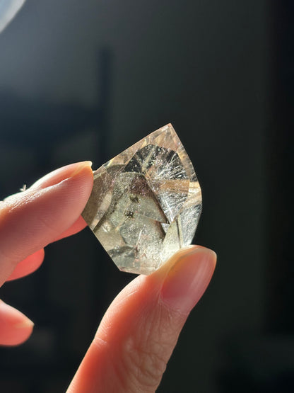 High Quality Golden Starburst Rutile on Green Phantom Chlorite Freeform, Brazil