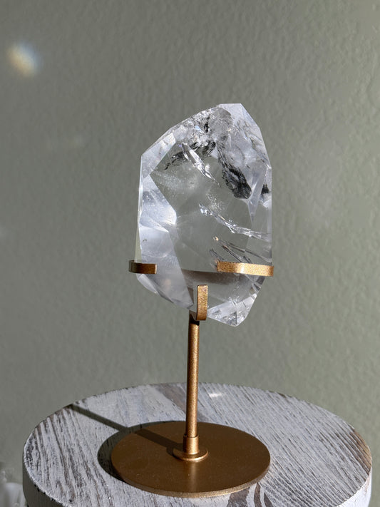 Statement Natural White Phantom Quartz Freeform On Customized Stand