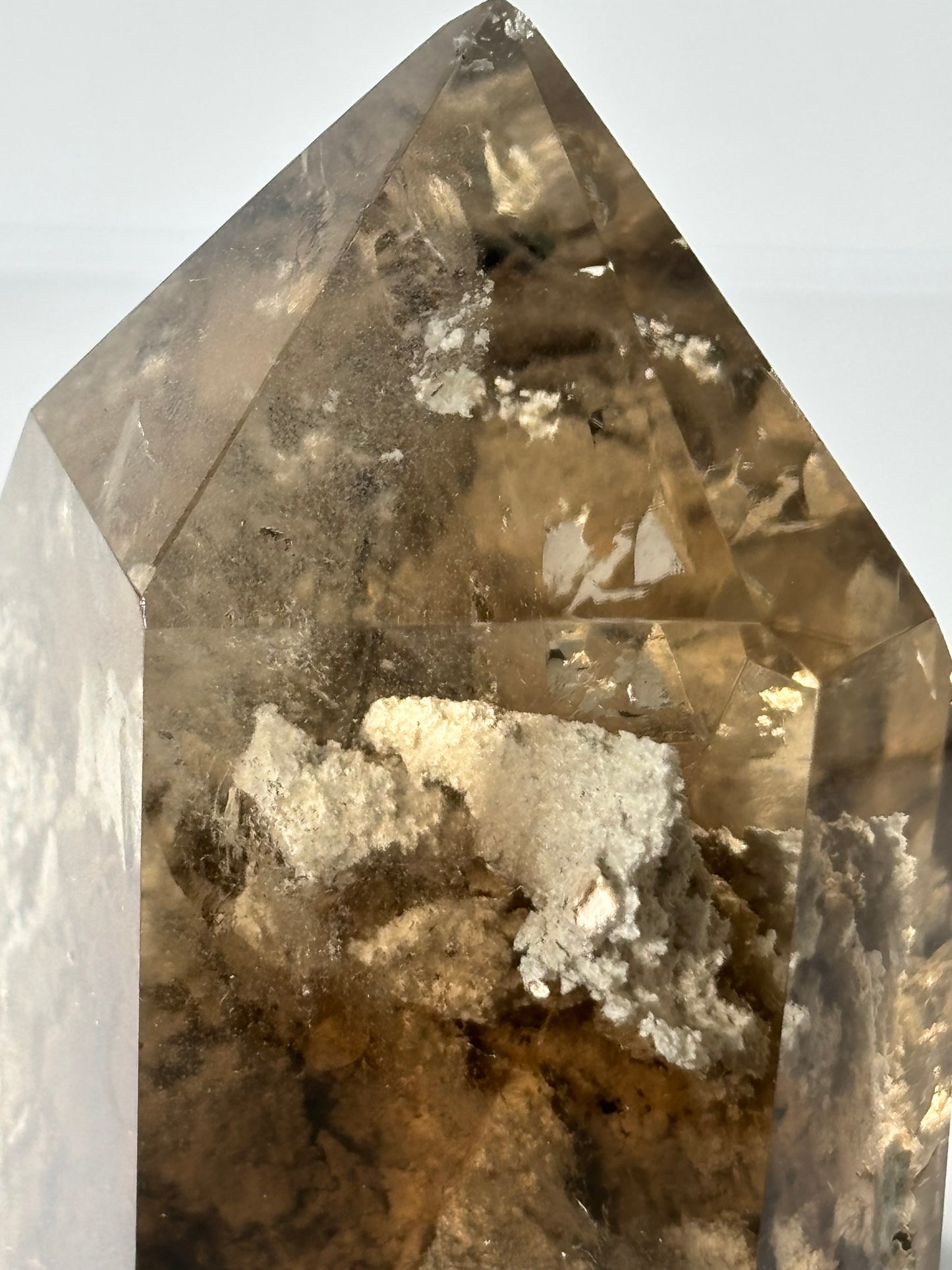 Statement Large Moody Smoky Quartz Tower With White Lodalite & Rutile, Brazil