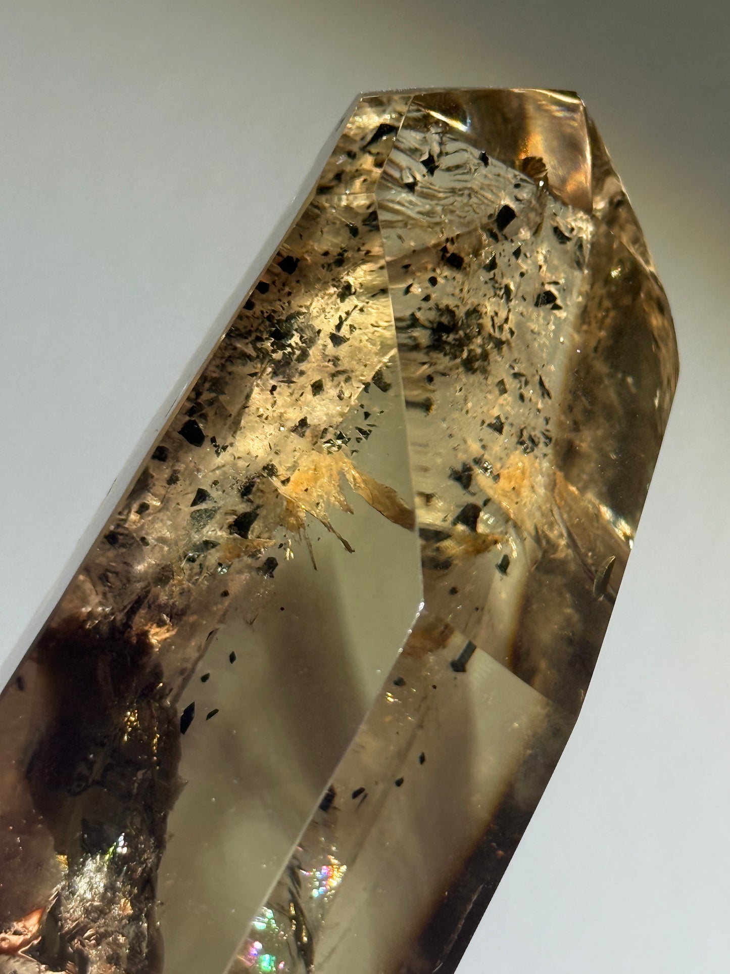 Statement Hematite in Natural Smoky Phantom Citrine Point, Brazil