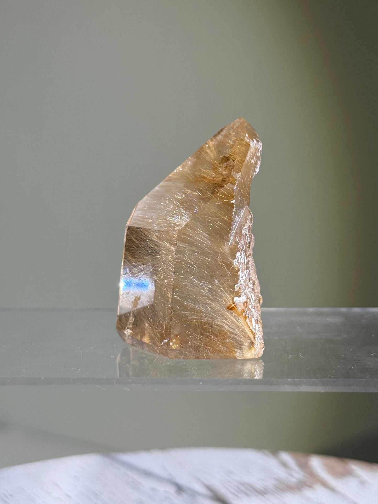 High Quality Chunky Golden Rutile x Cubic Calcite Tower, Brazil