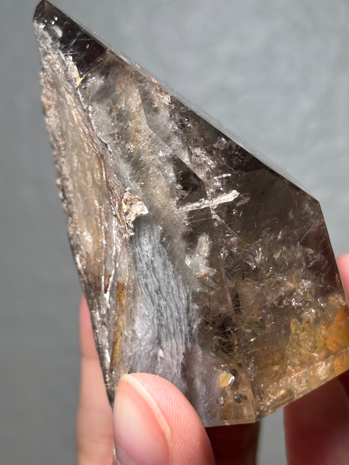 Collector’s Grade Rare Smoky Quartz With Blue Amphibole, Lodalite, Manifestation Quartz & Rutile Tower, Brazil