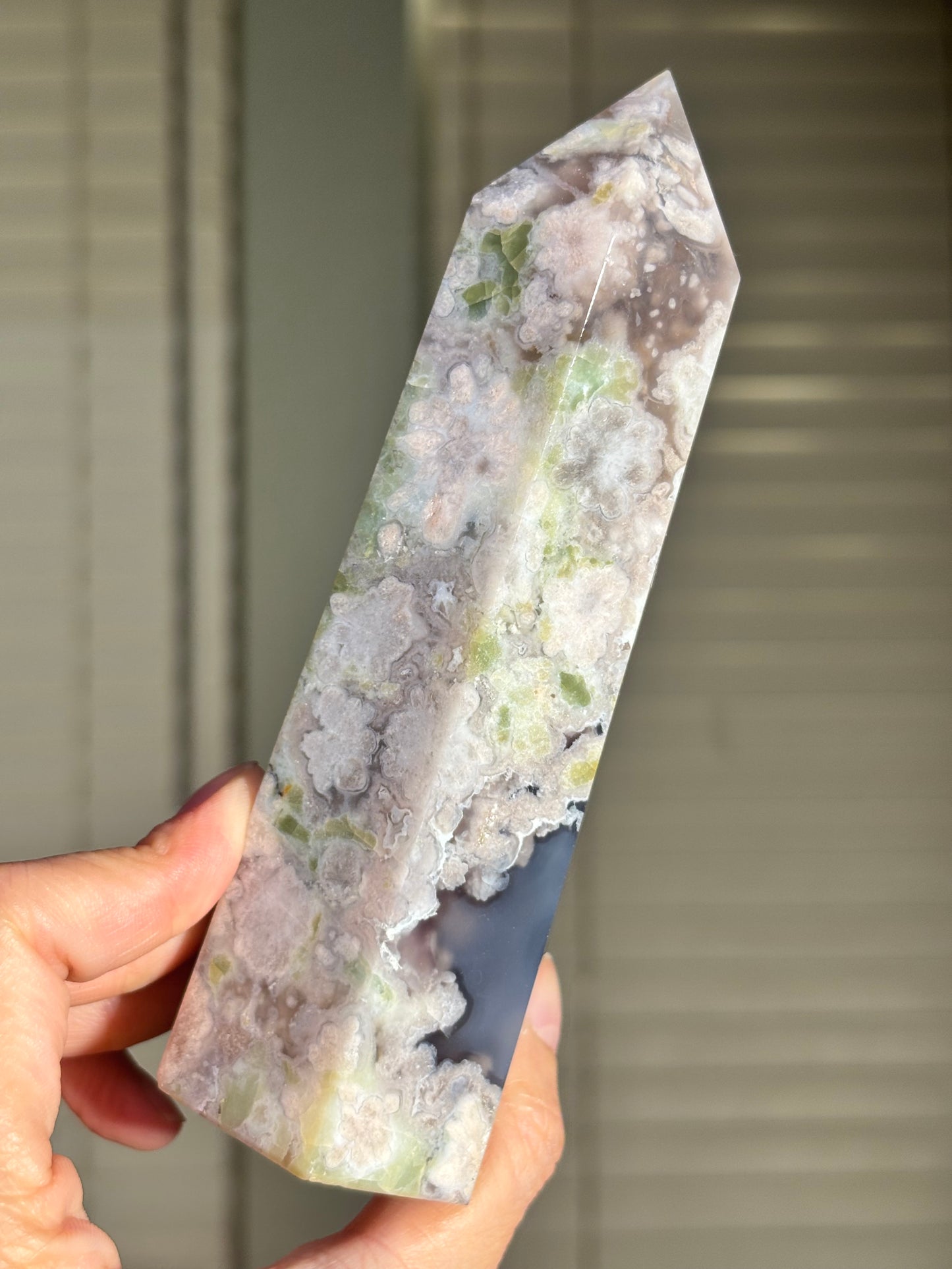 Statement Large Chunky Rare Black & Green Flower Agate Tower, Madagascar