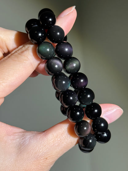 Large Beaded Rainbow Obsidian Bracelets, 10mm