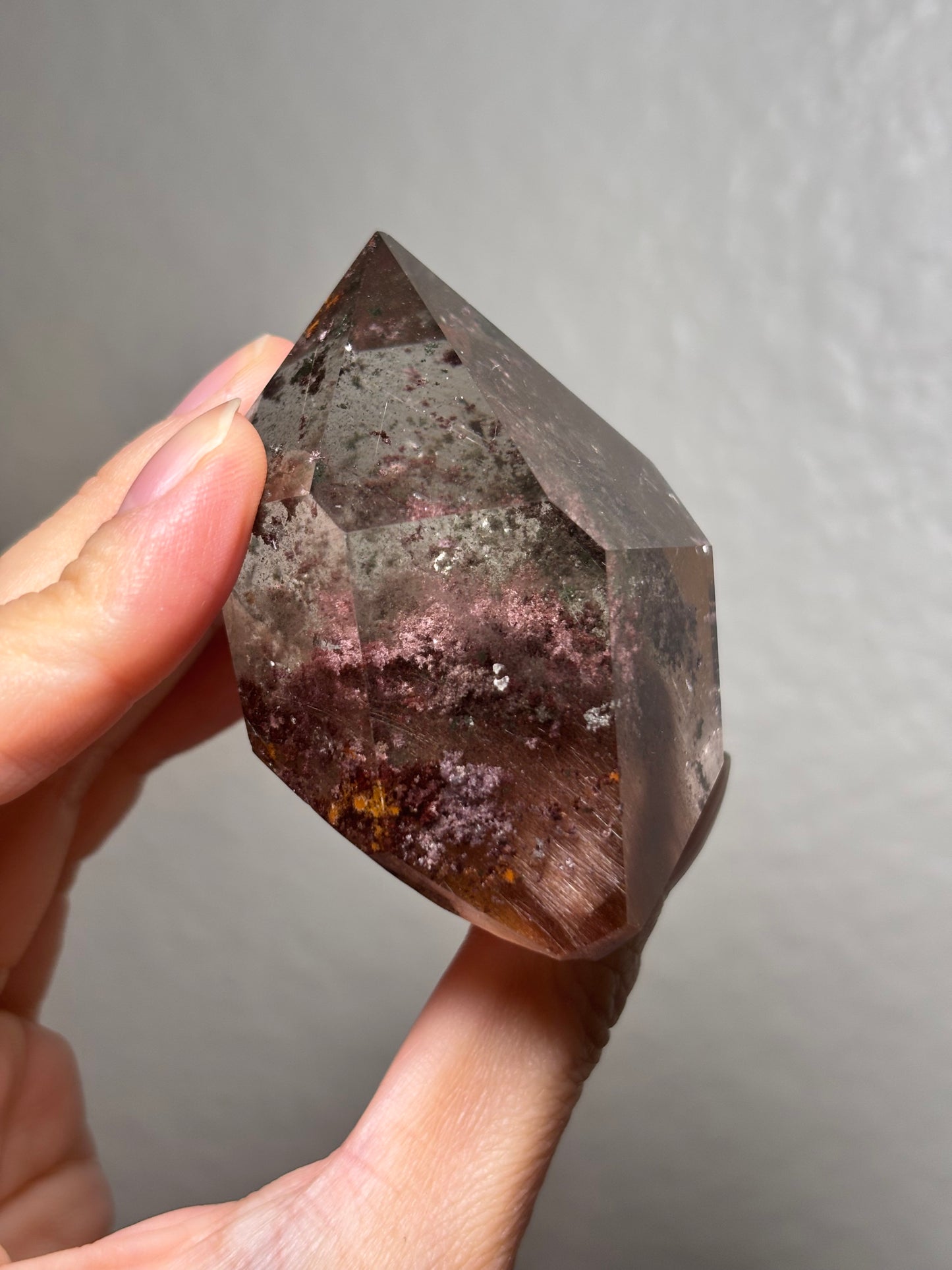 Rare Pink Garden Quartz With Pink Amphibole Freeform on Metal Stand, Brazil