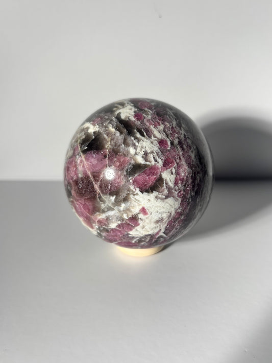 Large Pink Tourmaline x Smoky Quartz x Lepidolite Sphere