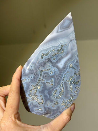 Large Gorgeous Blue Moss Agate Flame