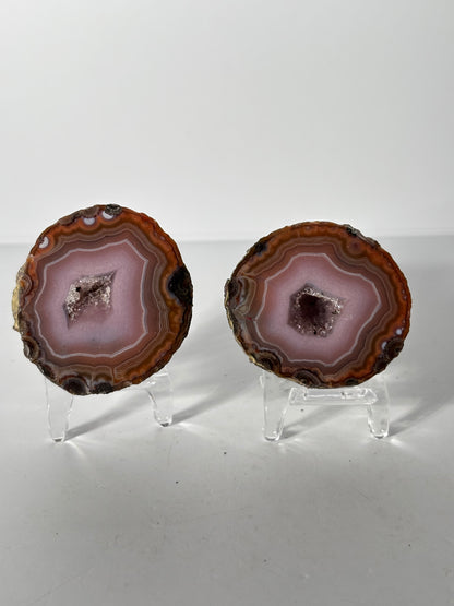 High Quality Large Pink Druzy Zhanguo Agate Pair, China