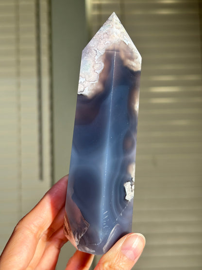 Statement Large Chunky Rare Black & Green Flower Agate Tower, Madagascar