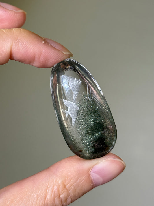High Quality Water Clear Etched Chlorite Quartz Teardrop, Double Fish
