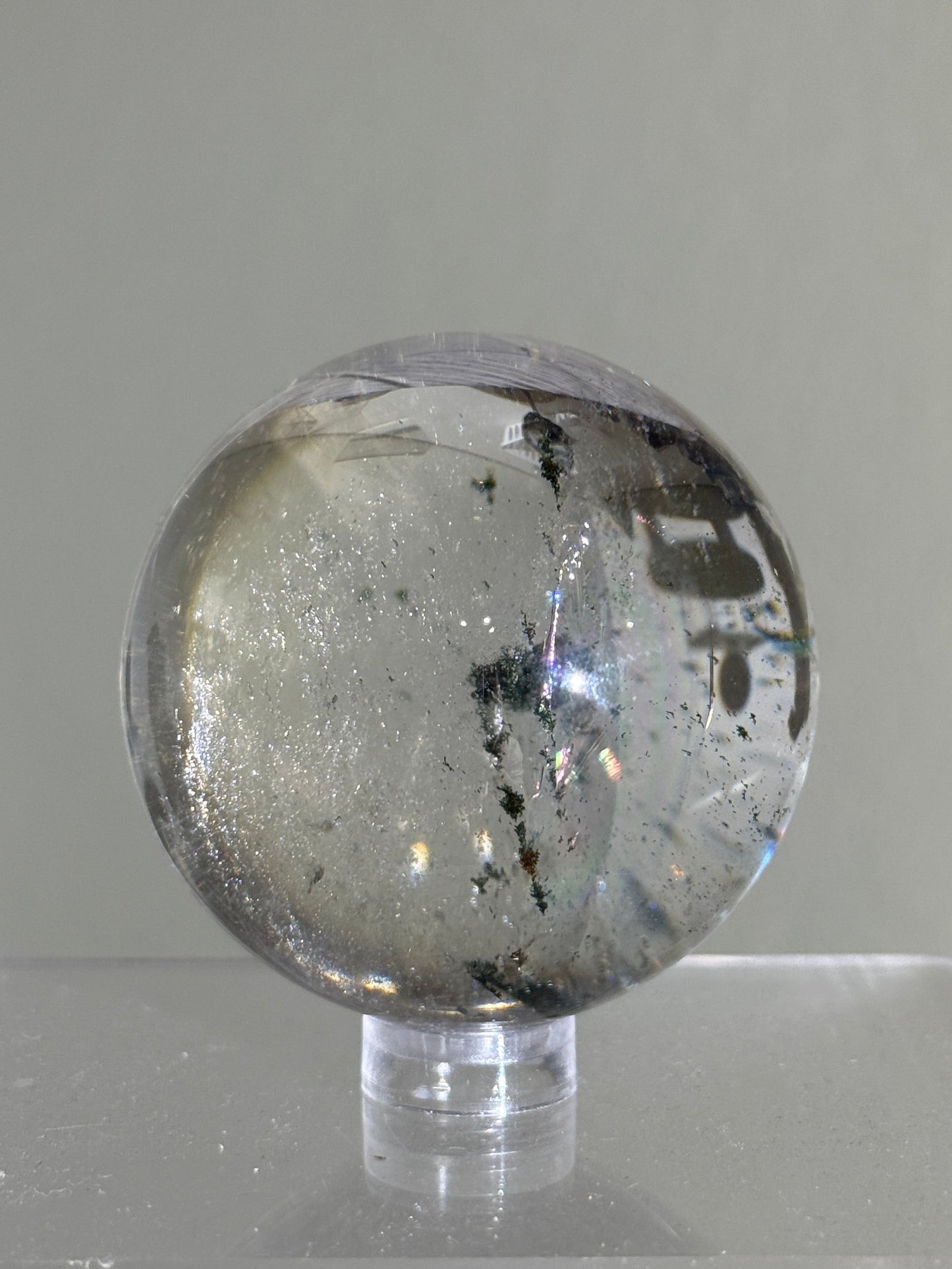 High Quality Rainbowy Green Phantom Chlorite Quartz Sphere, Brazil