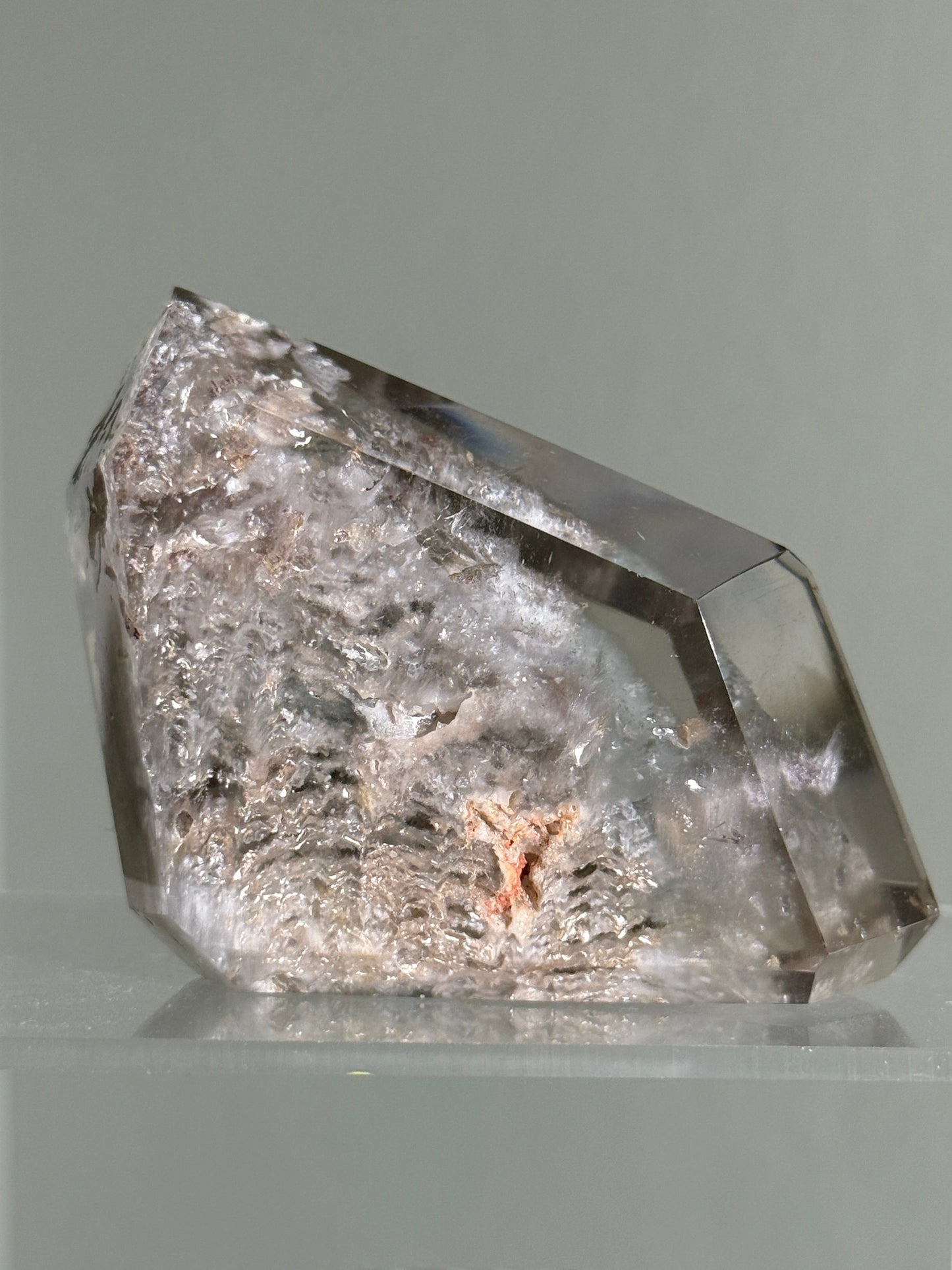 Large Dreamy Sage Green Layered Lodalite x Amphibole In Quartz Freeform, Brazil