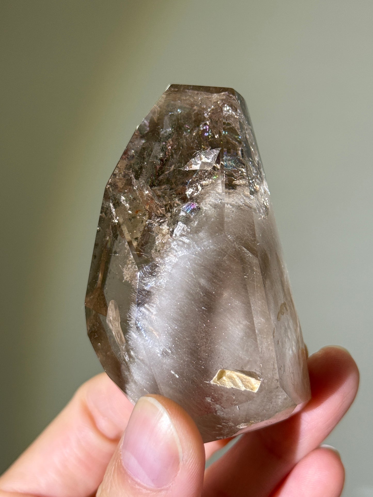 Collector’s Grade Beige Amphibole With Chlorite & Manifestation Quartz, Crystal in Crystal Freeform, Brazil