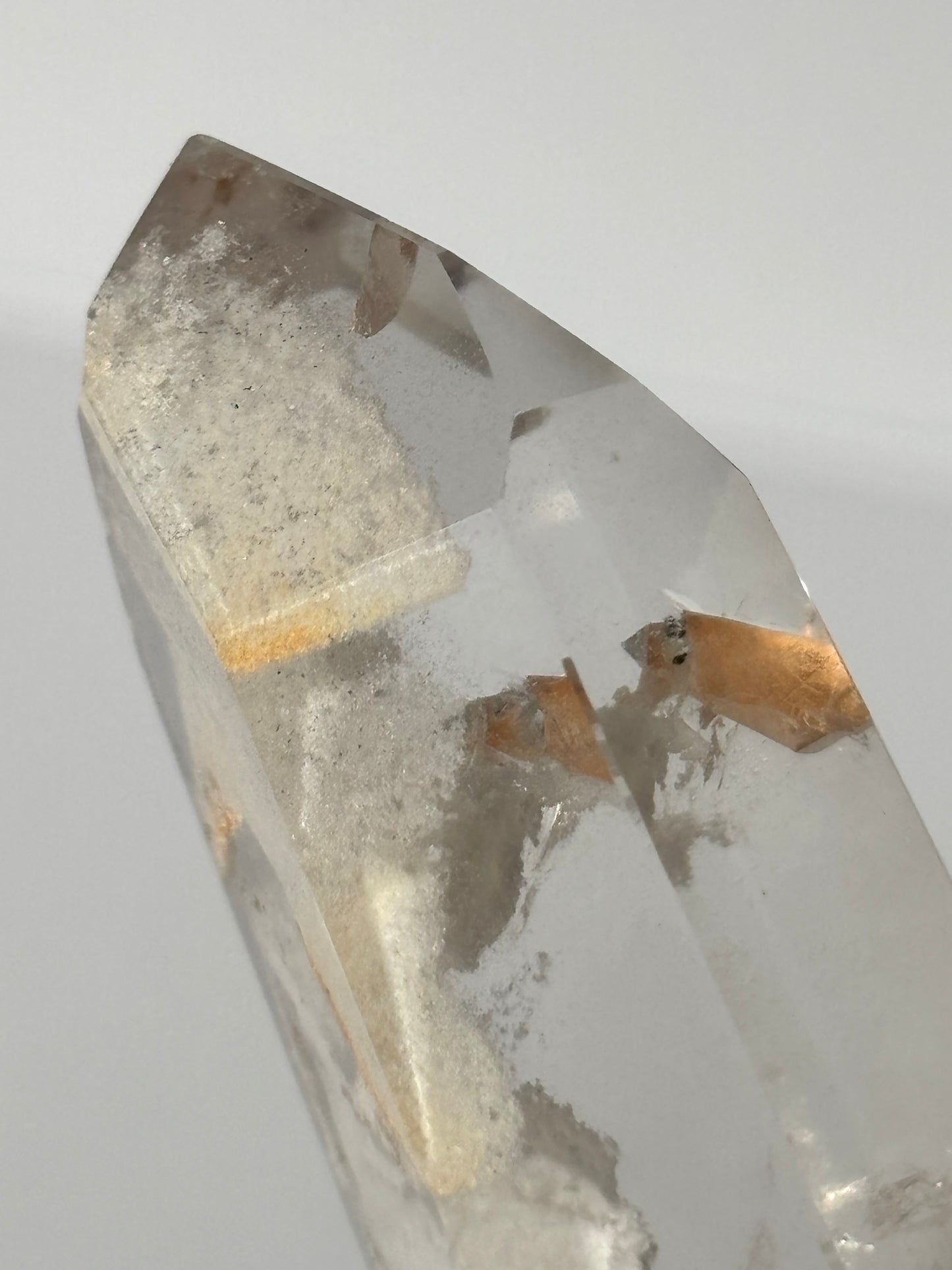 Rare Water Clear White Layered Phantom Lodalite Quartz Tower With Manifestation Quartz, Brazil