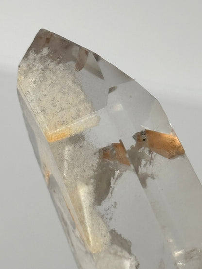 Rare Water Clear White Layered Phantom Lodalite Quartz Tower With Manifestation Quartz, Brazil
