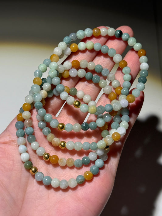 Colorful Jade Bracelets With Golden Accent Beads, 5mm