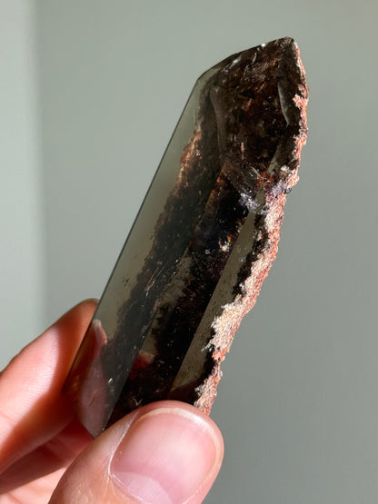 Rare Pink Lodalite in Smoky Quartz Tower, Brazil