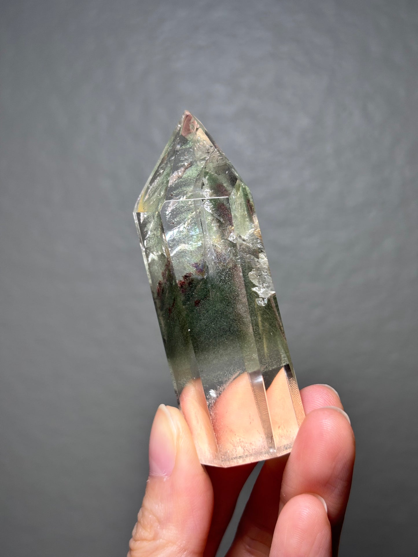 High Quality Large Water Clear Phantom Green Chlorite & Lodalite Tower, Brazil