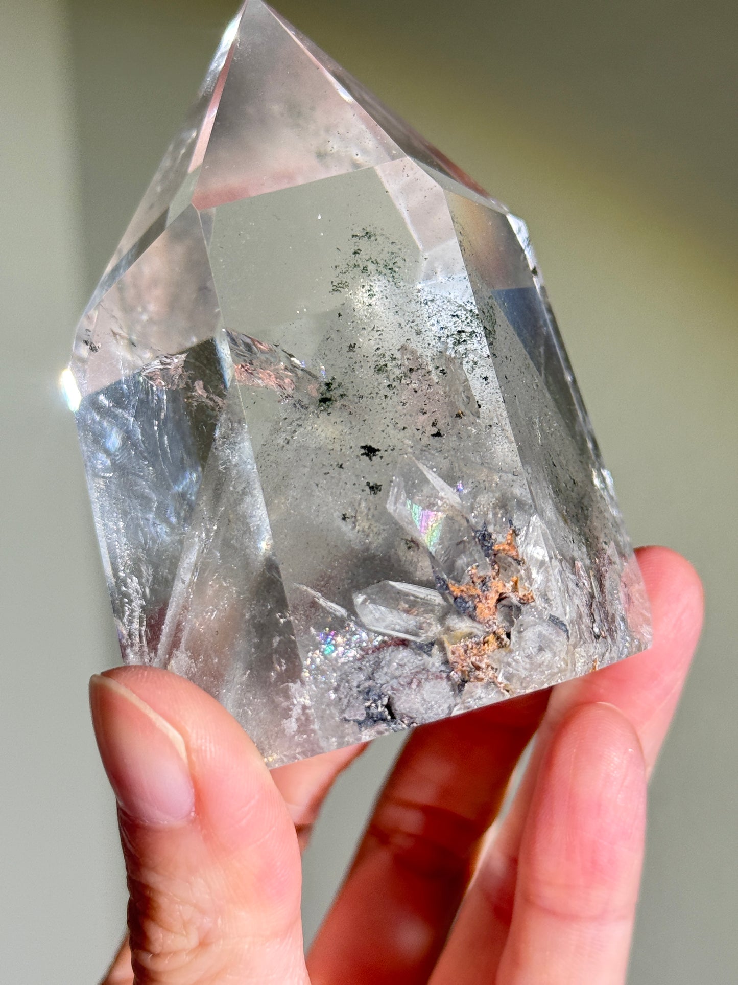 High Quality Statement Collector’s White & Green Phantom Chlorite in Quartz Tower, Brazil