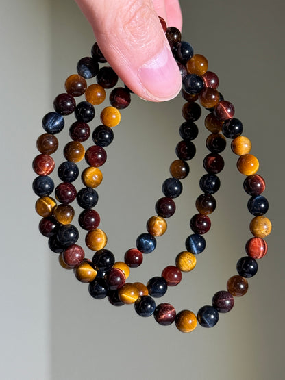 Tricolor Tiger Eye Bracelets, 6.5mm