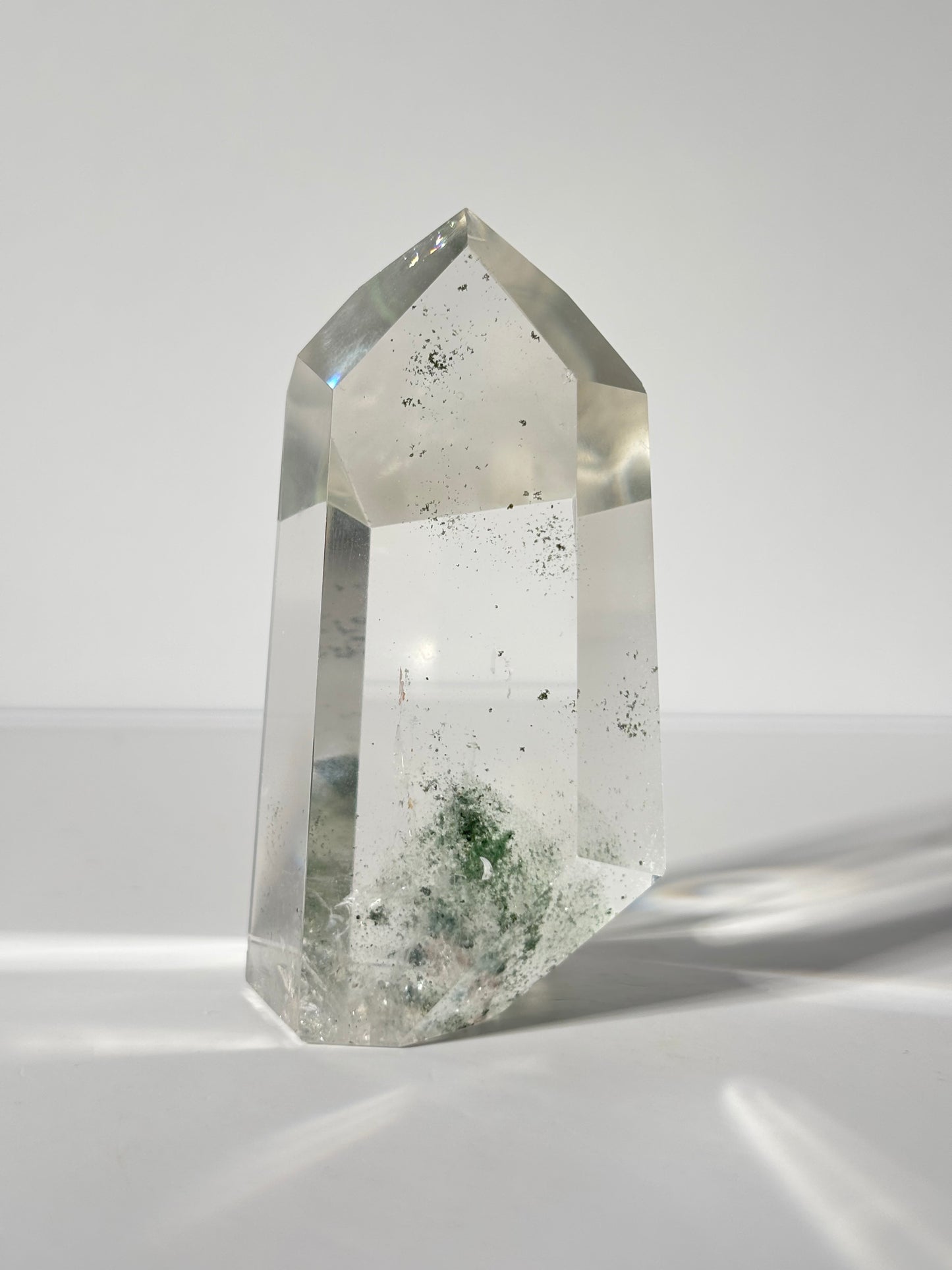 High Quality Large Rare Green Phantom Chlorite Tower With Hematite, Brazil
