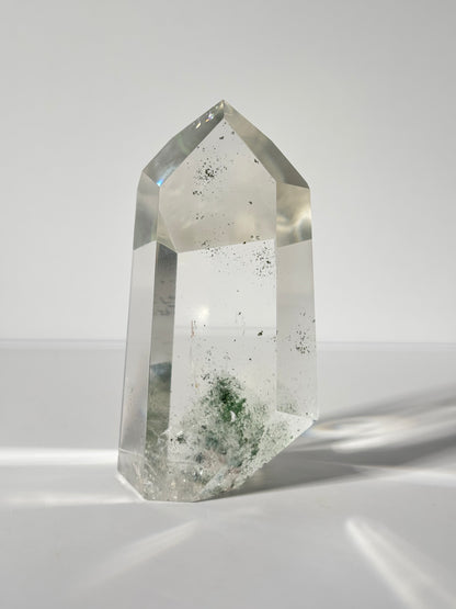 High Quality Large Rare Green Phantom Chlorite Tower With Hematite, Brazil