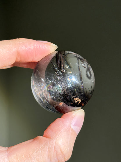 Rare Collector's Grade Black Tourmaline in Quartz Sphere, Brazil