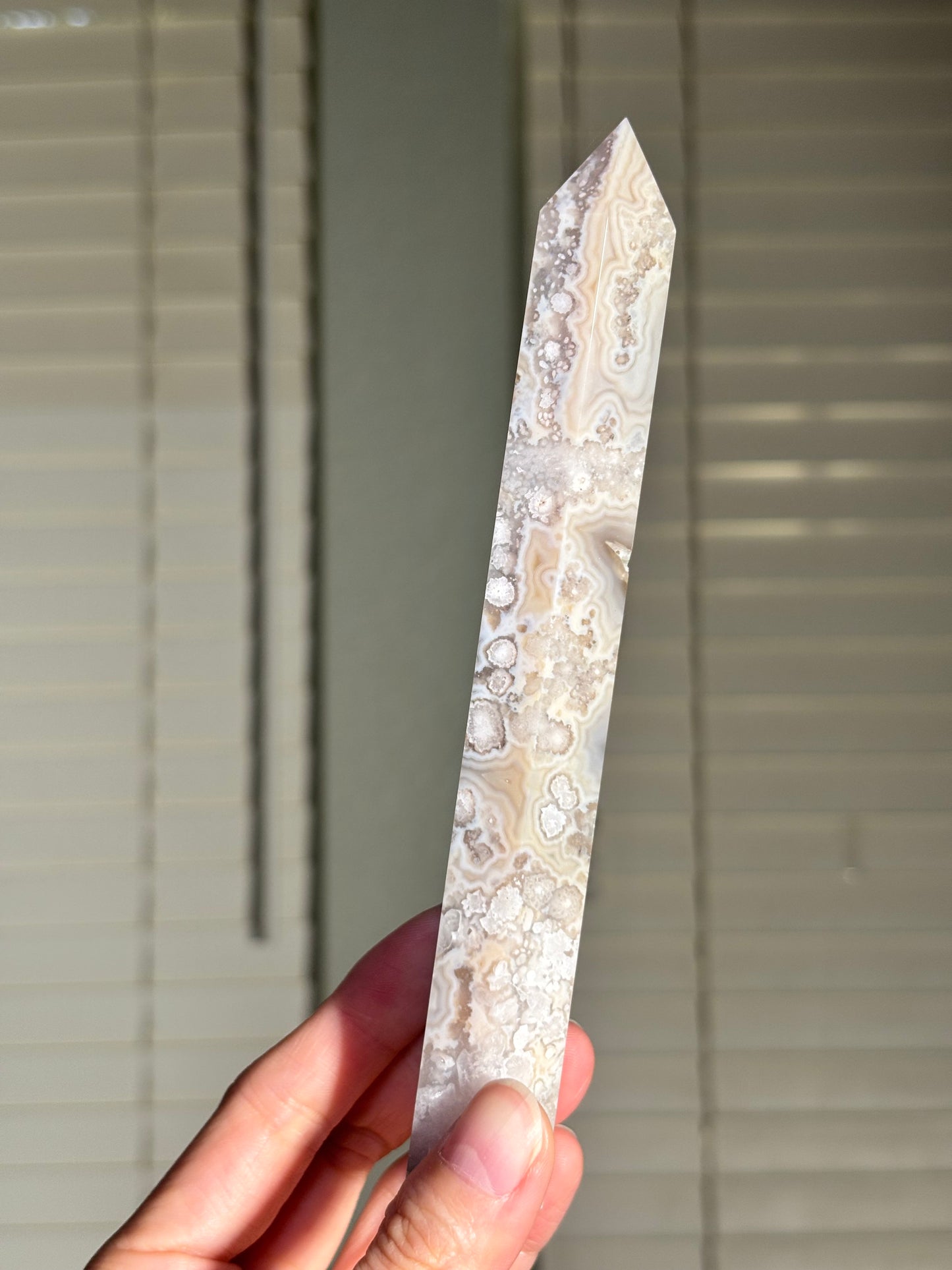 High Quality Unique Cream Beige Flower Agate Tower, Madagascar