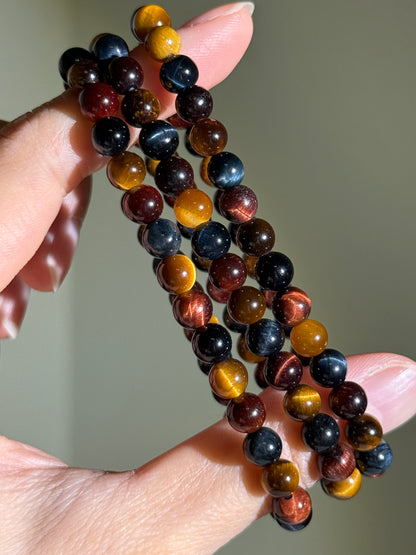 Tricolor Tiger Eye Bracelets, 6.5mm