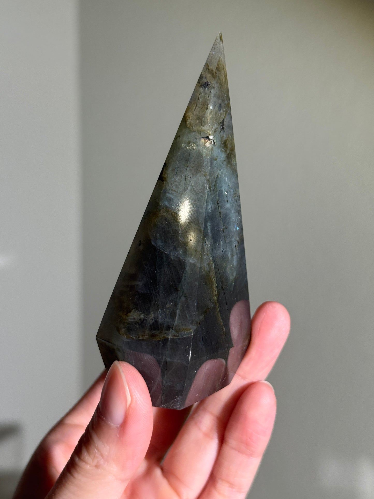 Gorgeous Blue & Orange Labradorite Pyramid, Madagascar