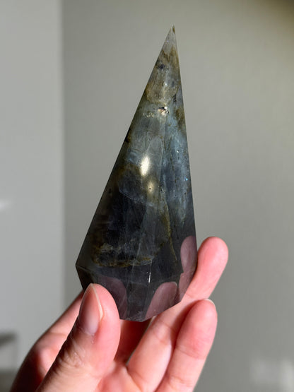Gorgeous Blue & Orange Labradorite Pyramid, Madagascar