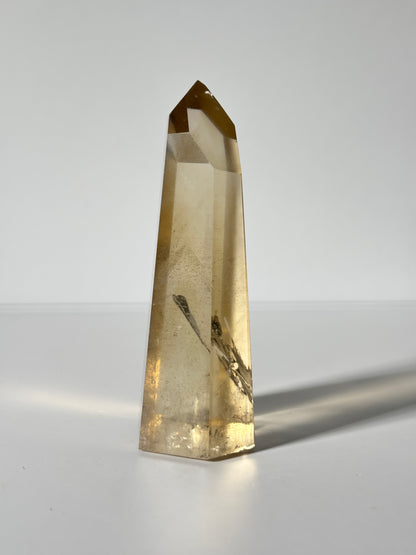 Large Natural Honey Citrine With White Phantom Inclusion Tower, Brazil