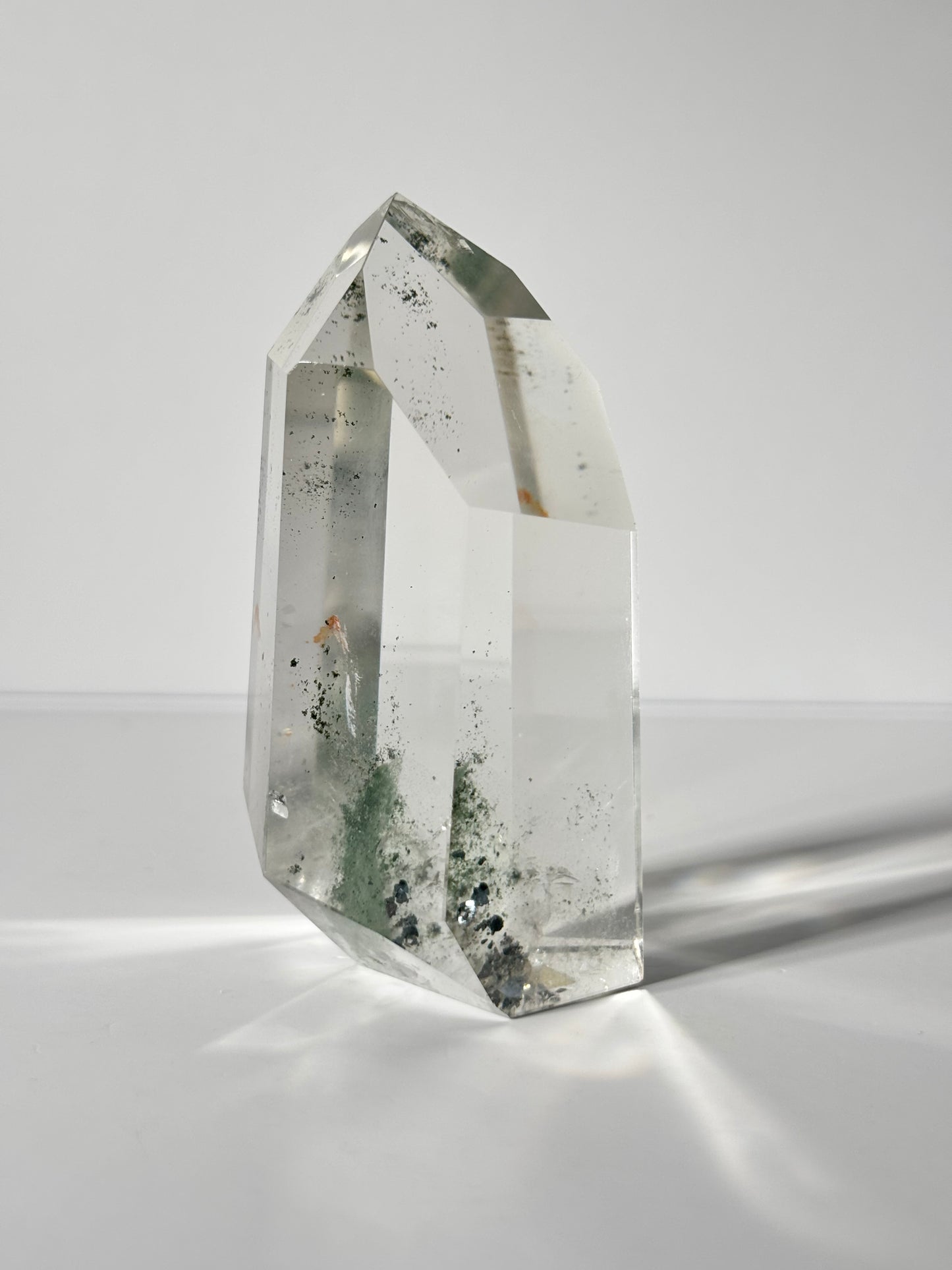 High Quality Large Rare Green Phantom Chlorite Tower With Hematite, Brazil