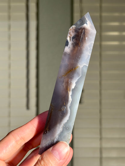 Moody Pastel Blue Gray Flower Agate Tower, Madagascar