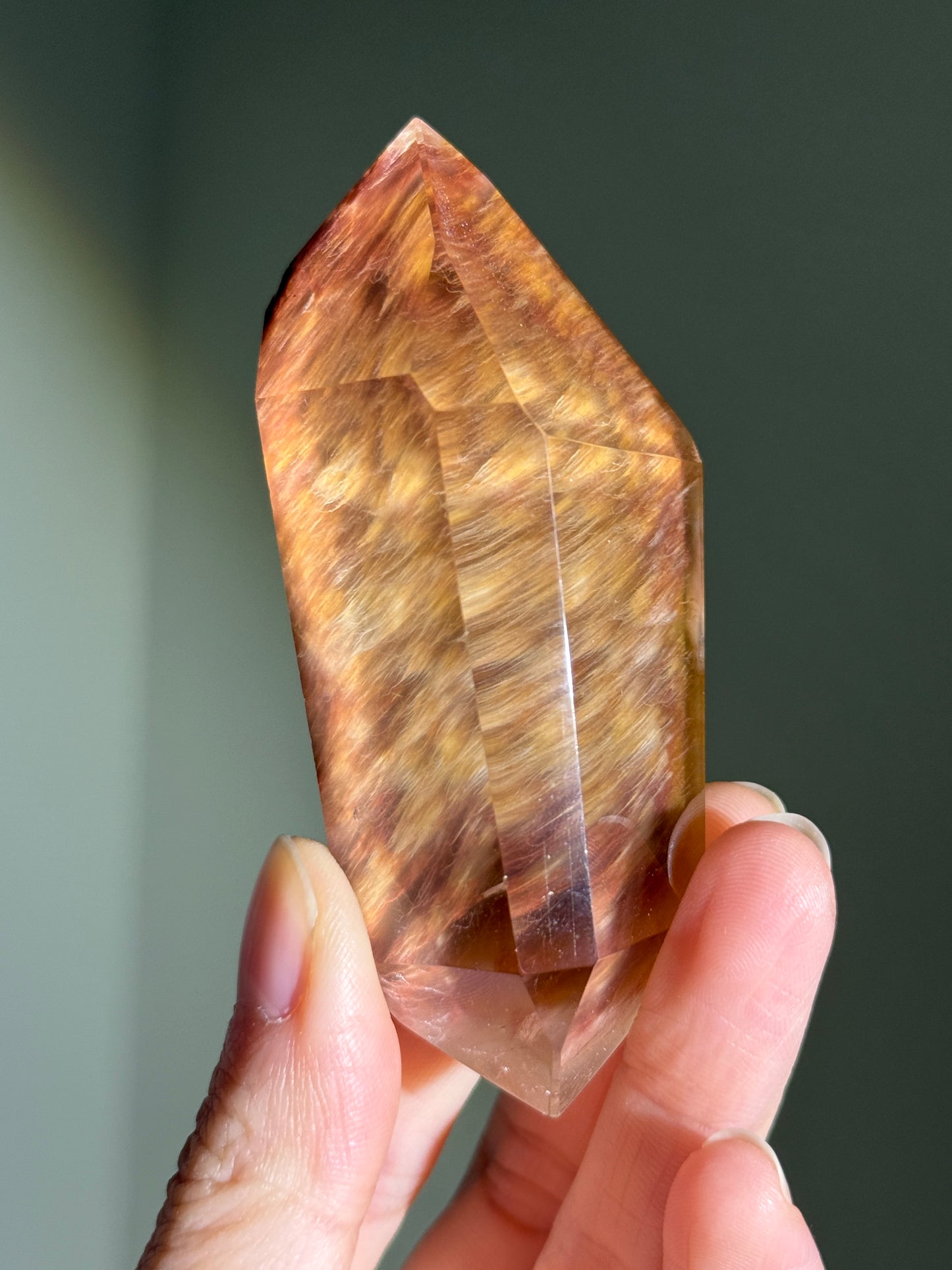 Collector's Grade Water Clear Orange Red Amphibole Quartz Double Terminated Freeform