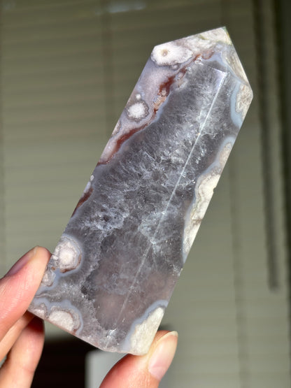 Quartzy Blue Flower Agate Tower, Madagascar