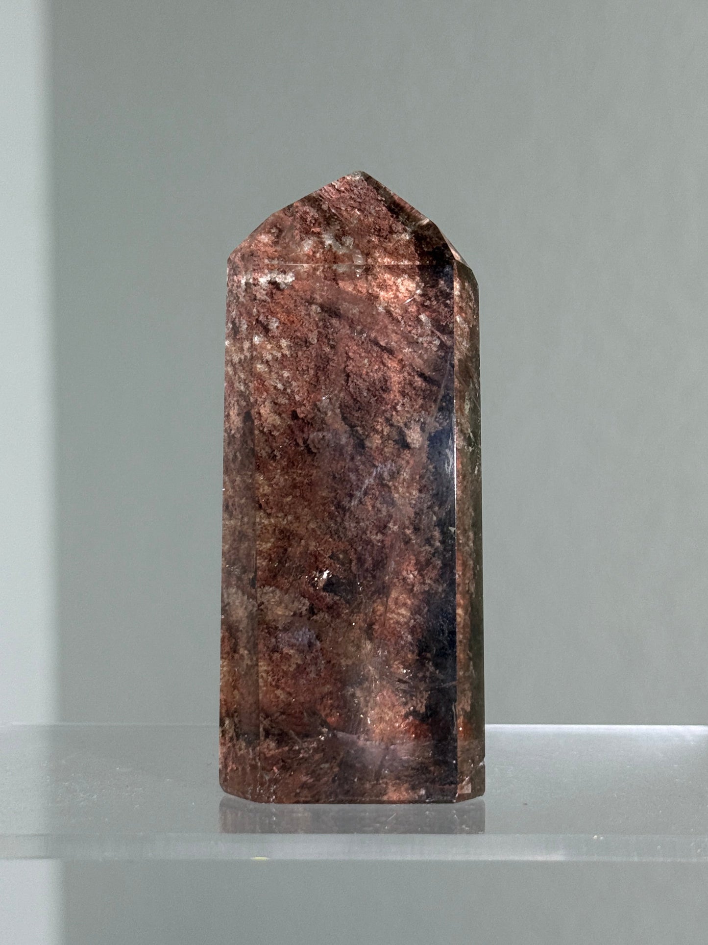 Rare Pink Lodalite in Smoky Quartz Tower, Brazil