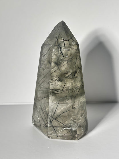 High Quality Large Green & Black Tourmaline in Quartz Tower, Brazil