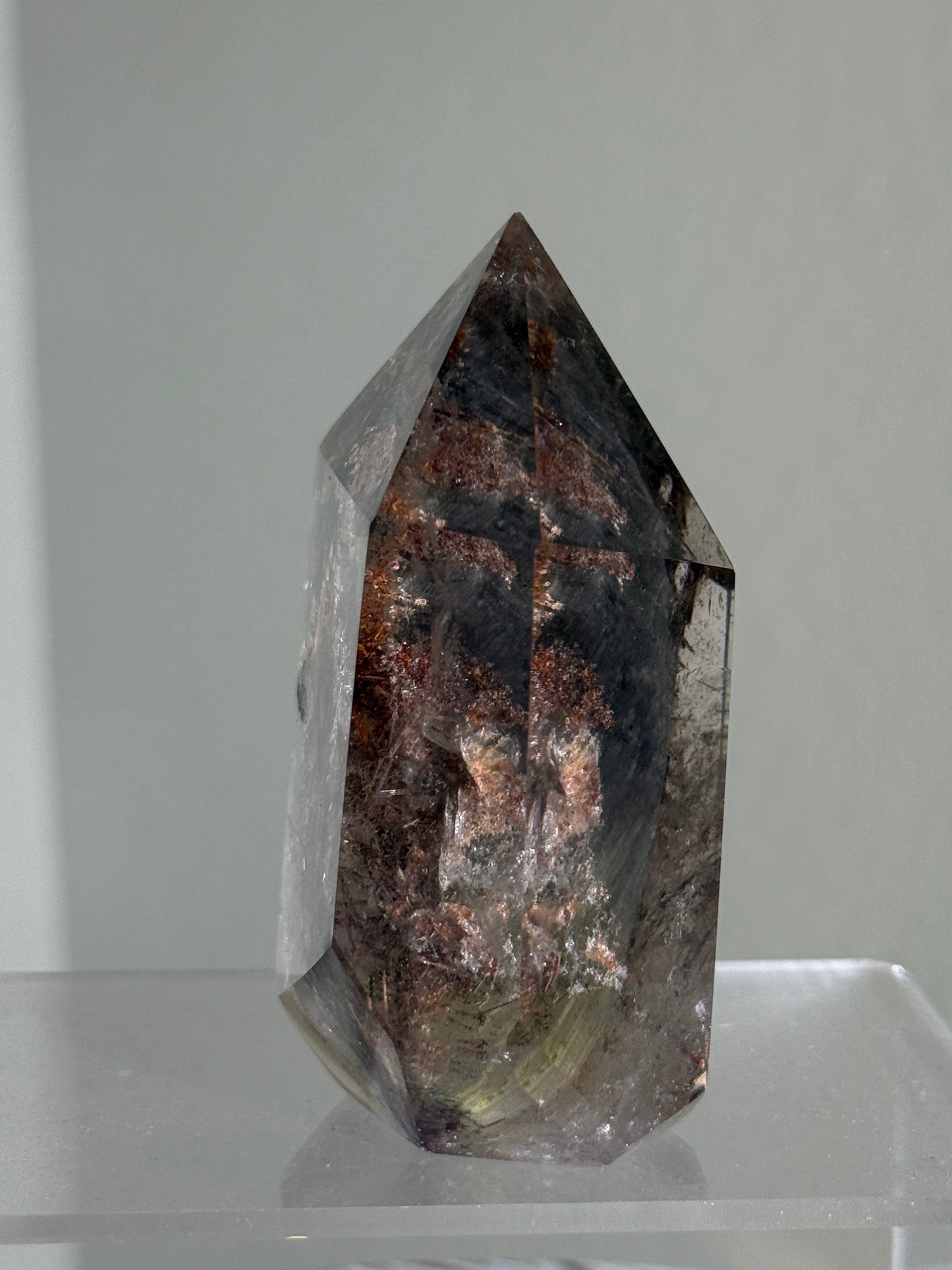 Rare Large Grey Amphibole On Lodalite With Red & Green Epidote in Quartz Tower, Zambia