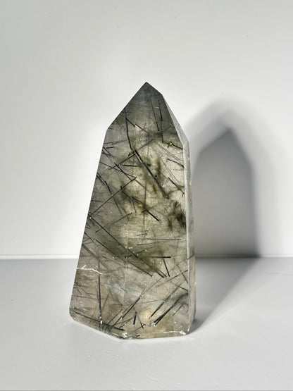 High Quality Large Green & Black Tourmaline in Quartz Tower, Brazil