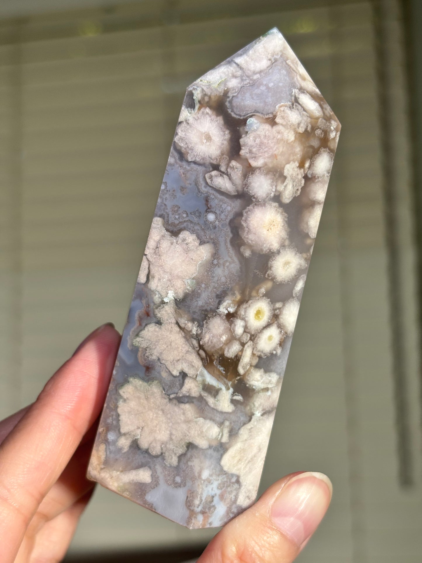 Quartzy Blue Flower Agate Tower, Madagascar